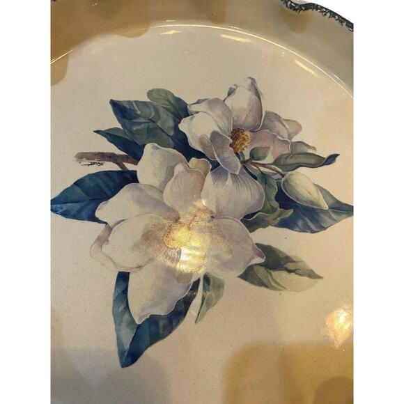 2002 Home and Garden Party floral pattern stoneware chip platter and dip bowl - Picture 4 of 5